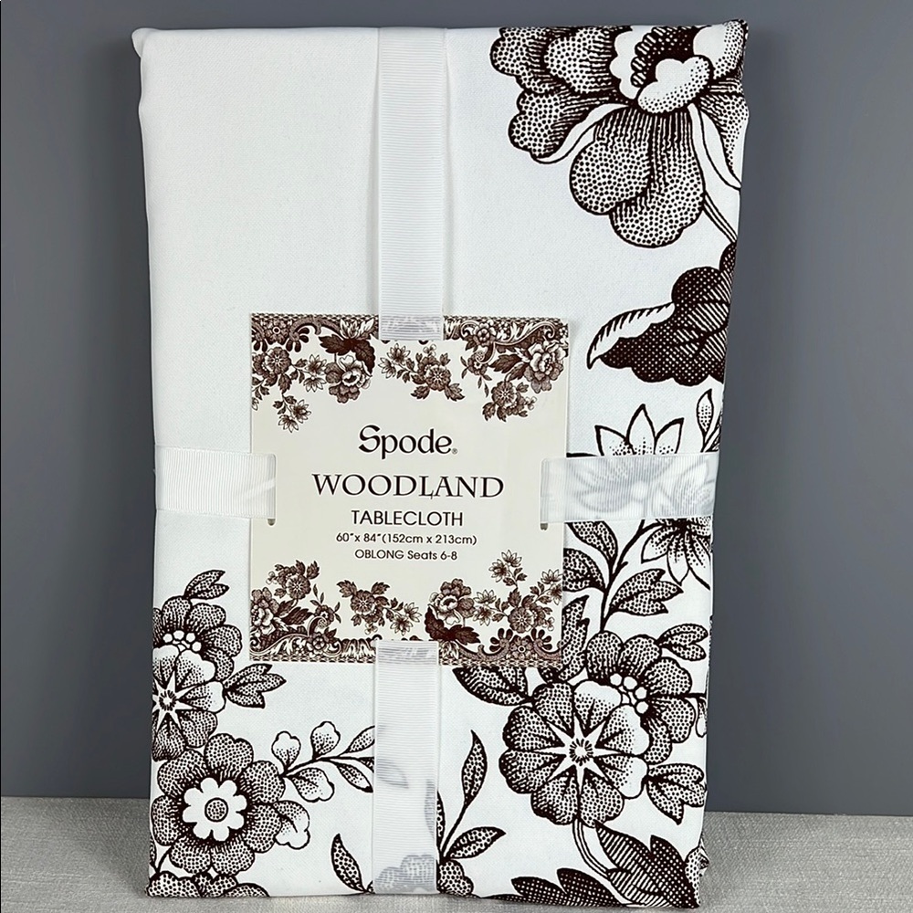 Spode Woodland Tablecloth British Floral Brown and White Oblong 60"x84" NEW